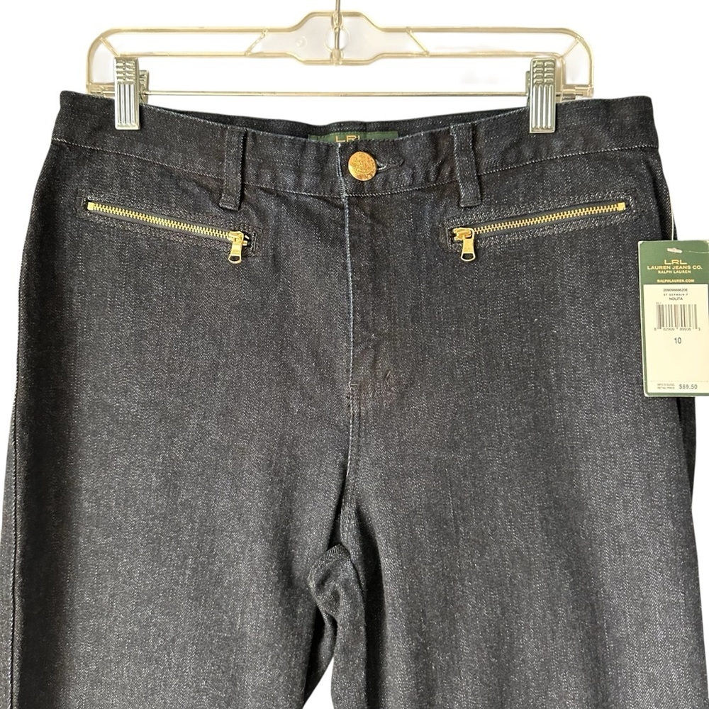 Ralph Lauren Women's Nolita Indigo Denim Jeans with Gold Zipper Pockets, 10